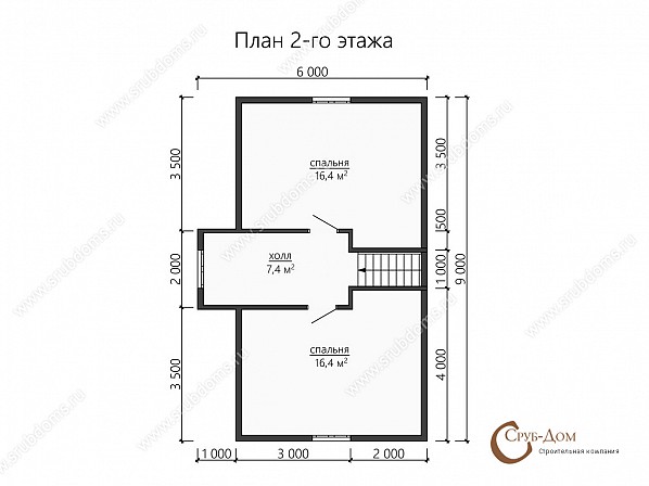 Планы проект брусового дома 9x7. План 2-го этажа 